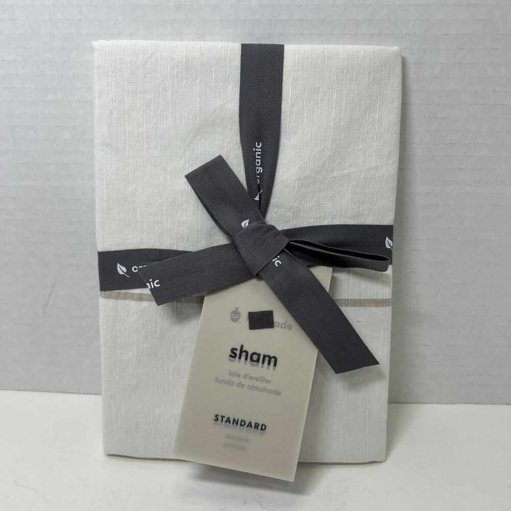 West Elm Organic Hemp + Cotton Serene Stripes Standard Pillow Sham Ivory/ Tan